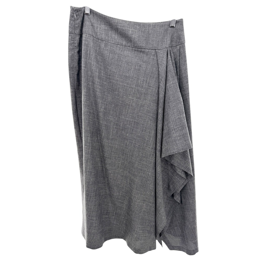 Michael Kors Collection Grey Cascade Ruffled Midi Skirt Size 10 Italy Wool‎ Silk